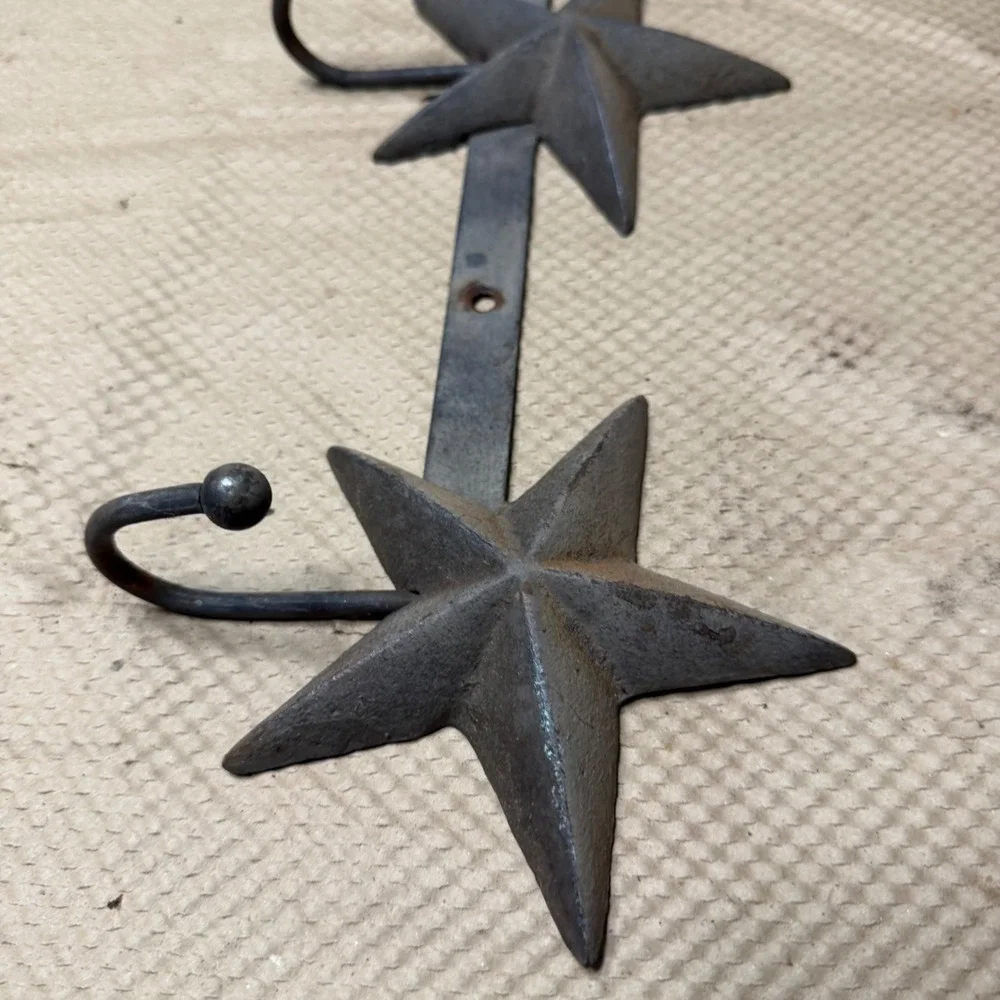 Rustic Cast Iron Texas Star Wall Hook‎ Rack 3 Hook Coat Hat Key Rack 18 inch